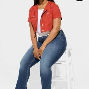 Torrid Poplin Collarless Bolero Button-Front Jacket Size 2X
